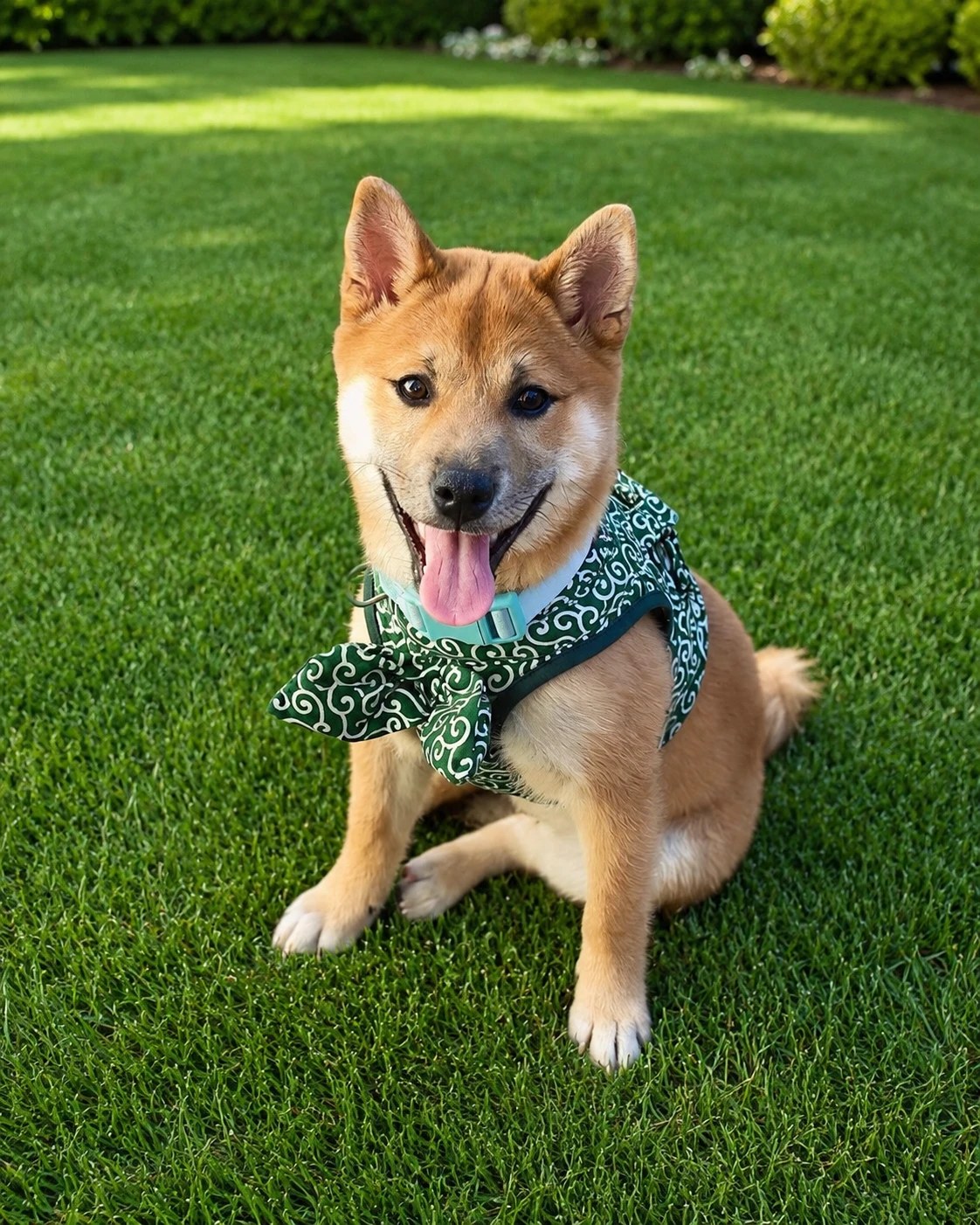 The Carson Capitol Landscaping pup on a freshly cut lawn